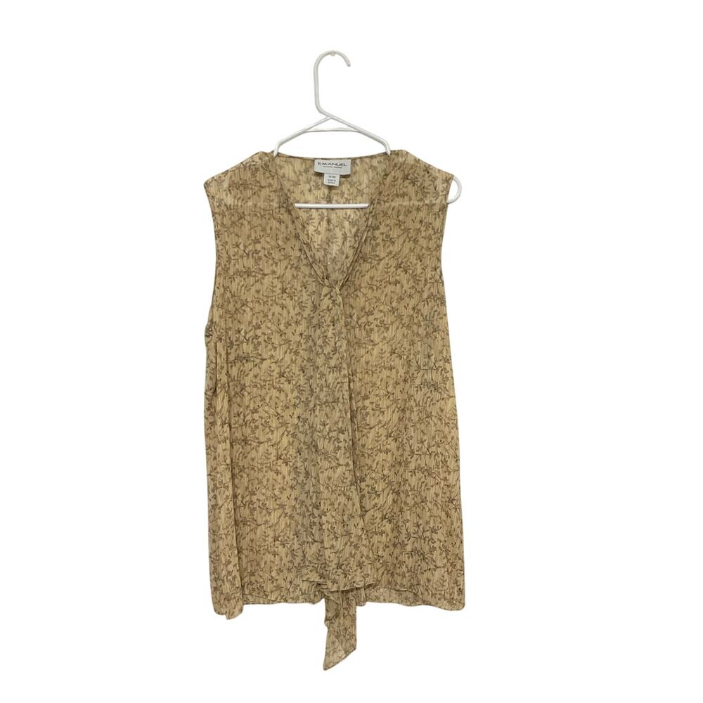 Emanuel Ungaro VTG Silk Sleeveless Blouse Tunic Top Size 14/48 Large Tan Scarf